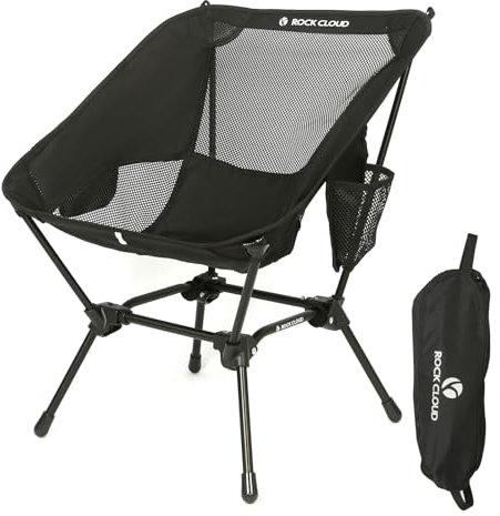 ROCK CLOUD Portable Camping Chair Ultralight Folding Chairs Compact Outdoor for Camp Hiking Backpacking Lawn Beach Sports Black
