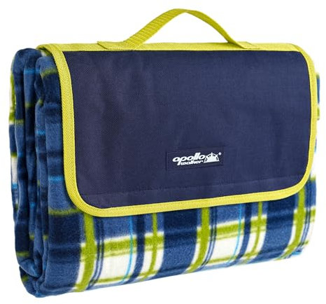 apollo walker Extra große Picknickdecke, Outdoor-Stranddecke, wasserdicht, sanddicht, 152,4 x 203,2 cm, Picknick-Matte, Tragetasche für den Strand, Camping, Reisen auf Gras (blau-grünes Gitter)