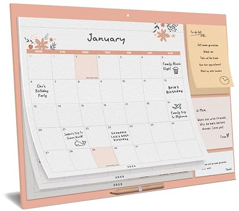 Monthly Family Calendar 2025 – Pastel Magnetic Calendar with Sticky Notes, Wall Calendar - Organiser for Wall or Fridge - October 2024 to Dec 2025, 30x40cm