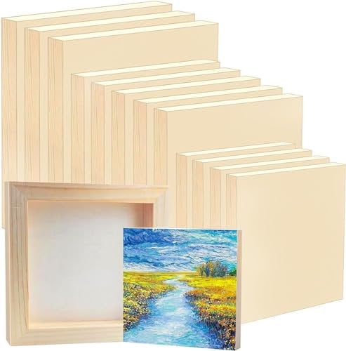 12 Pieces Unfinished Wood Panels, Natural Blank Wooden Canvas Panels, Rectangular Wood Paint Pouring Boards for Painting Drawing DIY Craft Home Decor (3 Sizes)