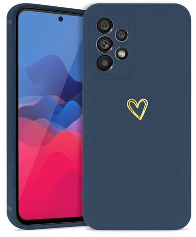 Lafunda Handyhülle für Samsung Galaxy A53 5G Hülle Herz Muster Dunkelblau | Mädchen Frauen Süß Herz Motiv Schutzhülle Kameraschutz Stoßfest Ultra Dünn Silikon Case Bumper Back Cover