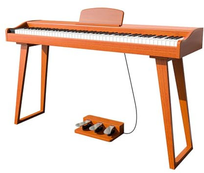 Digital Piano 88 Hammer Action Weighted Keys Full Size Keyboard Piao Electric Piano With Sheet Music Stand, Triple Pedal USB-MIDI Connecting For Beginner Professional (Color : Orange)
