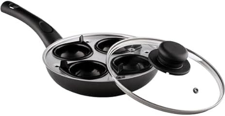 DTD QUALITY MATTERS 20cm 4 Cup Egg Poaching Pan Non-Stick Aluminium with Tempered Glass Lid Easy Clean Non-Stick Coating Ergonomic Heat Resistant Handle