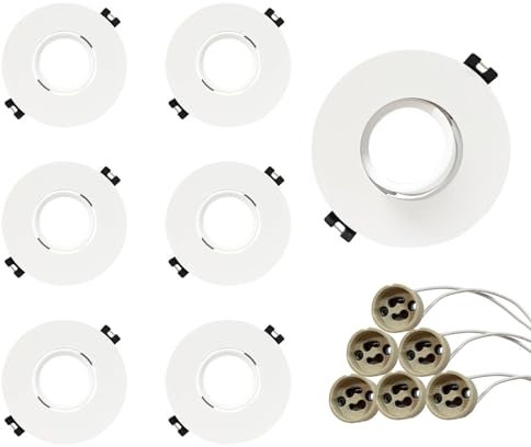 GY 6er LED Einbaustrahler inkl. GU10 Fassung, LED GU10 Einbaurahmen Decken Spot Weiß Rund, Fassung für MR16 LED Leuchtmittel, 35° Schwenkbar, Ø75 x 100mm Große Lochdurchmesser
