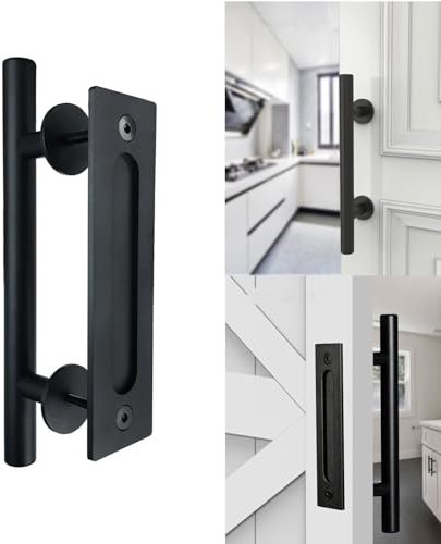 EGTink 24 cm Maniglia per porta scorrevole, rustica maniglia per porta fienile nera per armadio, mobili TV, cancelli, garage, armadi