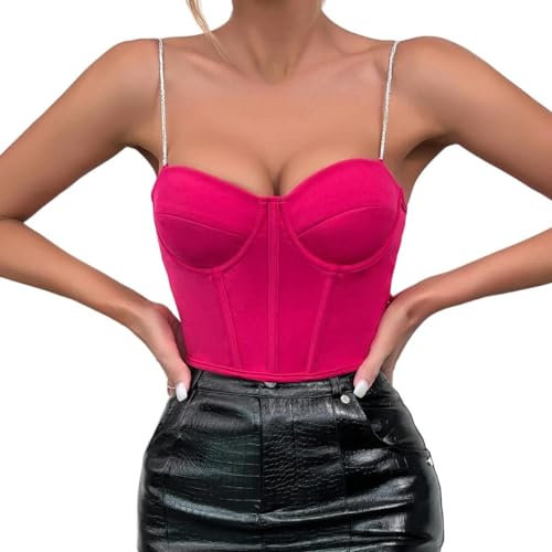 YLCYDLYU Corsetto Summer's Slim Corset Tops Cropped Tops Senza Maniche Halter Bustier Zipper Camisole Bodyshaper Lingerie Scept Canotta Push Up Bra-Fucsia-L