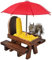 Eichhörnchen -Picknicktisch -Feeder, Eichhörnchen -Feeder mit Regenschirm Holz Eichhörnchen -Feeder für außen niedliche Chipmunk -Feeder mit Zwei Bänken Eichhörnchen Haus für kleine Tiere braun braun