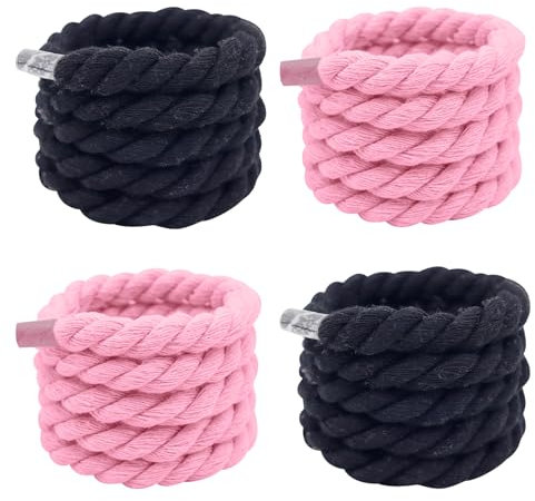 Lacet Corde, 2 Paires Lacet Corde pour air force 1 Gros Lacets 12 mm Rope Laces avec Coton 160cm pour Chaussures de Sport Chaussures de Course Rose et Noir