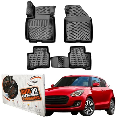 Trimak Passgenau 3D Fussmatten Auto Kompatibel mit Suzuki Swift 6 Gen 2017-2023 Auto Zubehör 1. und 2. Reihe Gummimatten Autos TPE Allwetter Geruchlos rutschfest Vorne & Hinten Schwarz