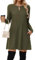 Tanmolo Kleid Damen Elegant Knielang mit Taschen Freizeitkleid A Linie Fließend Langarm Herbst und Winter (Dunkelgrün XL)