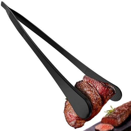 Menz Kochpinzette - Kochpinzette Edelstahl, schwarze Pinzette Küche 30 cm, runde Grillpinzette zum Kochen und Braten, Küchenpinzette für Küche, Camping, BBQ