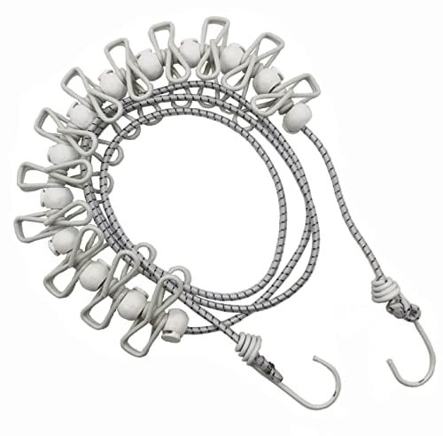 Wäscheleine Camping, Wäscheleine mit 12 Wäscheklammern, Camping Zubehör, 1.8m-3.6m Reise Urlaub Outdoor wäscheschnur Wäscheständer für Badezimmer, Waschküche, Garten oder Reise (Weiß)