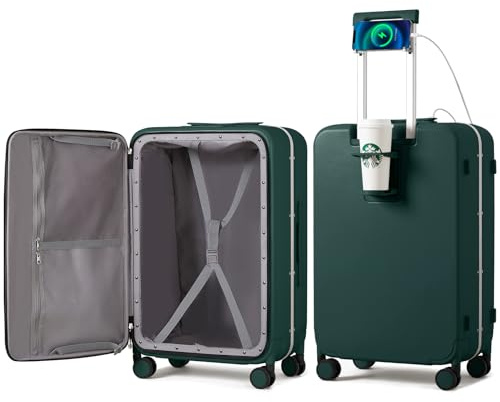 mixi Gepäck PC Hardside Rollkoffer mit Spinnrad TSA-Schloss mit Getränkehalter, Schwarzes Grün, 20-Inch