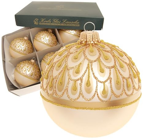 Krebs Glas Lauscha - Weihnachtsdekoration/Christbaumschmuck aus Glas - Glaskugel Goldregen - Farbe: Gold Satin - Menge: 6 Stück - Größe: ca. 8 cm