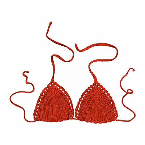 Generico Top Fitness Donna Palestra Coppe Silicone Seno Costume da Bagno Estivo da Donna in Tinta Unita a Mano all'Uncinetto Reggiseno Top Donna Reggiseno Sportivo con Coppe (Orange, M)