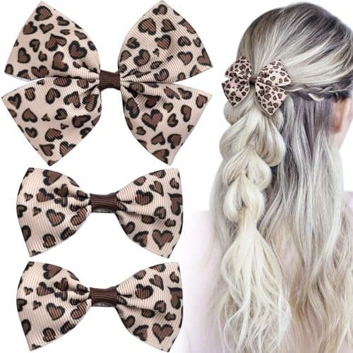SmallCat 3 pinzas para el pelo con lazo de leopardo, bonitos pasadores de lazo para el pelo con estampado de leopardo, pinzas vintage para cabello largo (2 estilos)