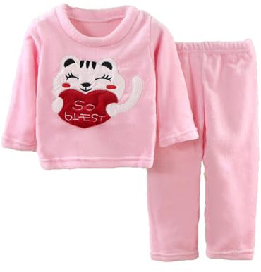 Pyjama pour GarçOn Fille Simple Doux Surpyjama Manches Longues Ensembles en Velours Corail Ensemble De VêTements BéBé VêTement Nuit Sleepwear Enfants 2-14 Ans