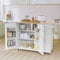 HOLTICO Kitchen Island on Wheels, Kitchen Trolley Storage Islands & Carts with Extendable Rubberwood Worktop, White Rolling Kitchen Island Breakfast Bar with Drawers and Spice Rack