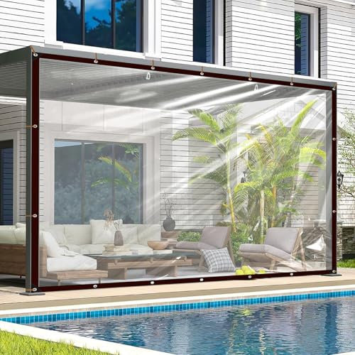Plane Wasserdicht mit Ösen 4x4 Transparente Abdeckplane Durchsichtige Plastikfolie für Wetterfest Regenschutz Winter Isolierung Garten Terrasse Balkon