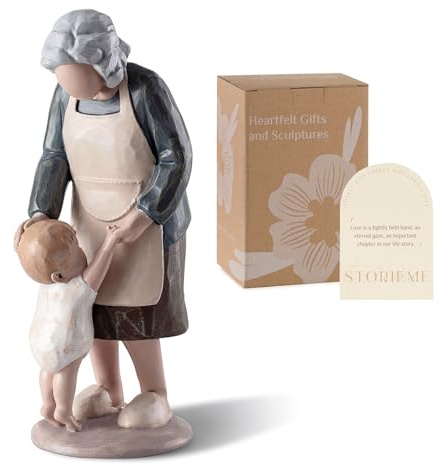 Storieme Beste Oma Geschenk zu Geburtstag Muttertag Weihnachten - Handbemalte Oma mit Enkelkind Figur