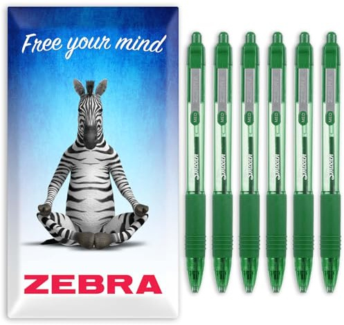 Zebra Z-Grip Smooth Ink Ballpoint Pen - 1.0mm - Pack of 6 Pens - in Zebra Envelope Gift Packaging (Green)