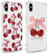 Phoona 2 packs Phone Case for iPhone X 5,8'', Cherry Bow Print with Airbag Corners Aesthetic Design Transparent Cover, Hybrid Design Hard PC Back Shockproof Protective Bumper Funda
