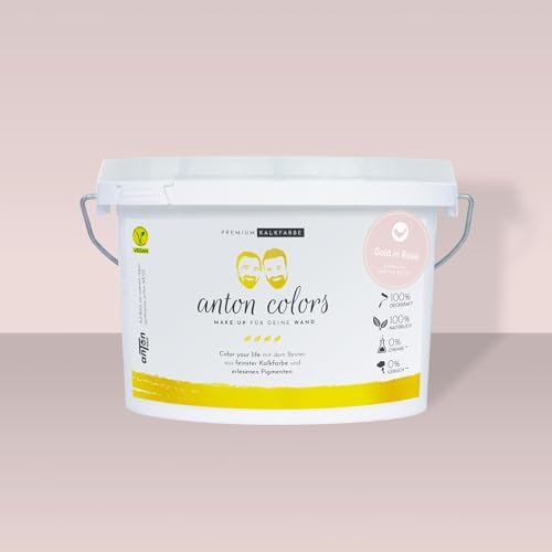 Anton Colors | Premium Kalkfarbe | Gold in Rosé (sinnlich zartes Rosa) | deckt beim 1. Anstrich | Wohngesund & Atmungsaktiv | 17-20m²