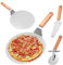 LEKEFETO - Paletta per pizza in acciaio inox per uso alimentare, con manico in legno, con tagliapizza e tagliapizza