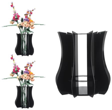 FloralGrace 1 Stück Puzzle Vase für Blumen Halter, Acrylic Vase Ausstellungsständer Geeignet für Botanical Collection, Orchidee Tulpen Bukett Bausatz Vase für Tische(Schwarz)