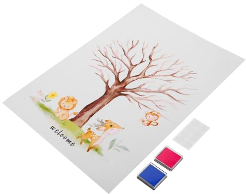 Cabilock Árbol De Huellas Dactilares Revelación De Género Libro De Invitados para Baby Shower Póster De Decoración para Fiesta Incluye 2 Almohadillas De Tinta Azul/Rosa Y Hoja De Puntos Adhesivos