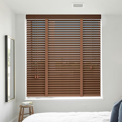Holzjalousie Innen, Echtholz Jalousien, 50 mm Lamellen, Massivholz Holzrollo die Sichtschutz, Blendschutz und Sonnenschutz, für Zuhause und Büro (Walnut, 120x160cm)