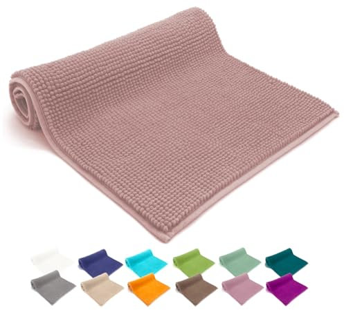 heimtexland ® Badvorleger Chenille Super Flauschig Saugstark Badteppich Badematte Ökotex Typ771 Altrosa 50 x 80 cm