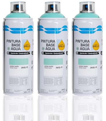 BESCH Pintura en Spray Base Agua 400ml – Ecológica, Sin Olor, para Madera, Plástico, Metal y Cartón – Cobertura Uniforme y Secado Rápido - Verde París, Pack de 3 unidades