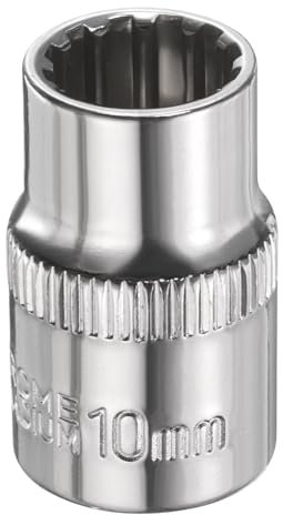 sourcing map 12 Points Socket 3/8 Drive 10mm Metric Shallow Impact Socket Cr-V Steel Chrome Plating Flip Sleeve Nut Driver Wrench for Home Auto Nuts Bolts Repair