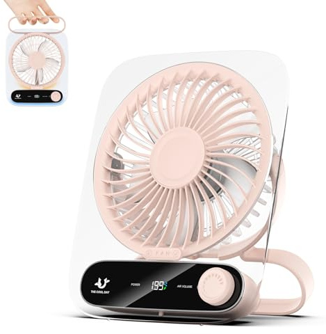 Simpeak USB Ventilator Leise 3000mAh, Camping Tischventilator 199-Stufig | Akku Ventilator mit LED Licht Einstellbarer Winkel 199 Geschwindigkeit Desk Fan Lüfter für Büro Picknick Ausflüge- Rosa