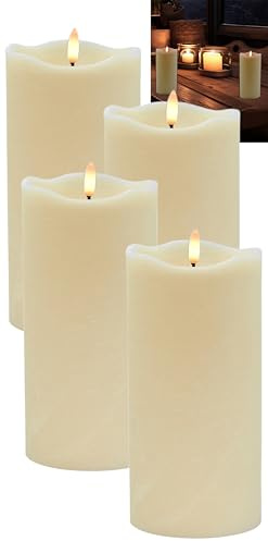 Stephans Möbelbörse 4x LED Echtwachskerze 7,5x15 cm mit Timer Kerze batteriebetrieben 3D Flackereffekt Echtwachs Adventskranz Kerzen LED Adventskerzen