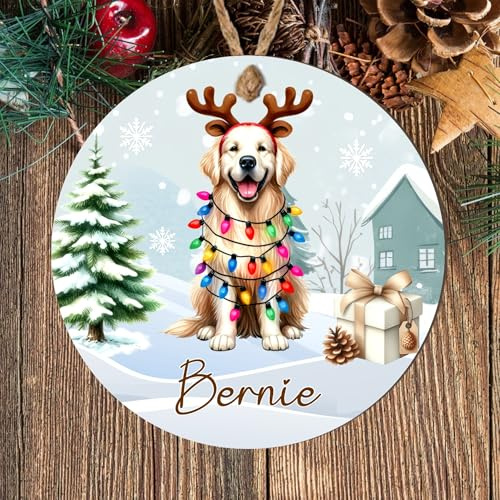 Custom Name Sporting Dog Breed Christmas Tree Keepsake Decoration - Wood or Acrylic Personalised Pet Bauble For Dog Owners (Flat Coated Retriever, MDF Wood - Indoor Use Only)