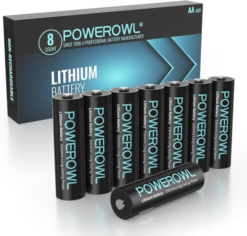POWEROWL AA Lithium Batterien, 1,5V, Hohe Kapazität und Lange Haltbarkeit 8 Stück