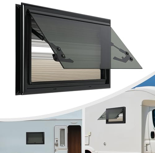 LUNICASHA Wohnwagen Fenster, Wohnmobilfenster mit Integriertem Rollo und Fliegengitter, Camper Fenster 85°Externes Push Fensters für Wohnwagen, Camping, Anhänger, Wohnmobil (500x300mm)