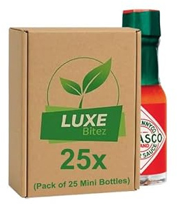 Hot Pepper Sauce Mini Bottles 3.7ml – Original – Coffee, Pizza, Burgers & Eggs – Compatible with Tabasco By Luxe Bitez (Pack of 25)