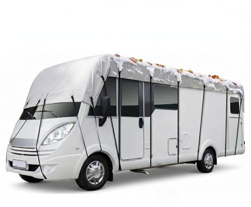 LDIW Housse Camping Car Imperméable, Bâche de Protection 4 Saisons pour Toit et Carrosserie, 420D Anti-UV Accessoire Idéal pour Camping et Stockage Extérieur,Gris,8.5 * 3M Fits 26to29 ft
