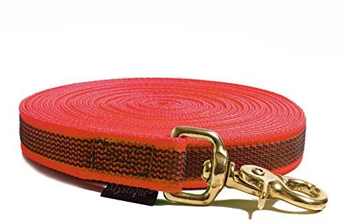 Mystique® Gummierte Schleppleine 20mm mit Handschlaufe Messing Scherenkarabiner rot 10m