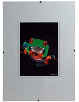 Rahmenloser Bilderhalter mit Kunstglas klar, 1,0 mm Polystyrolglas, vernicklete Halteclips, 60x80 cm