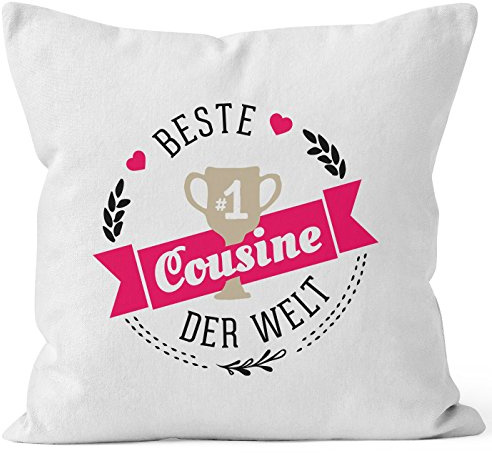 MoonWorks Kissenbezug Beste Cousine der Welt Geschenk für Cousine Baumwolle weiß 40cm x 40cm
