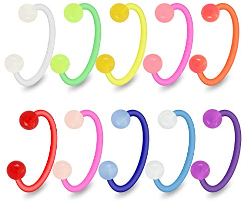 Monster Piercing 10 Stück Packung UV Glühen in den dunklen Kugeln mit 16 G Gauge - 10 MM Länge flexibel Bioplast Circular Barbell Ring Piercing