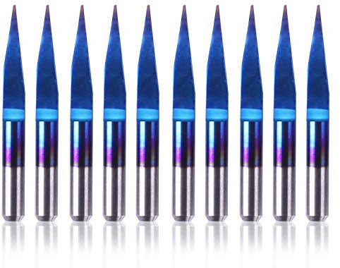SainSmart Genmitsu 10Pcs Nano Blue Coat Gravierstichel, 15 Grad 0,1 mm Spitze 1/8Schaft CNC Fräser Satz, Konisches V-Bit