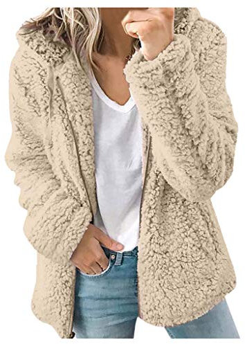 ZYUEER Sweat Femme Fille Uni DéContracté Manche Longue avec Capuche Extensible Zip Contraste Devant DoubléE Polaire Outerwear Couleur Unie (Kaki, XL(EU=40))