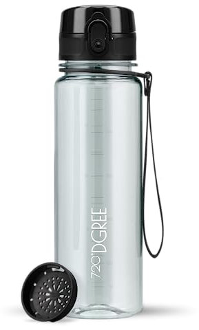 720°DGREE Botella Agua Niños 500ml “uberBottle“ - Tamiz-Fruta, crystalClear - Sin BPA, Prueba de Fugas, Reutilizable - Cantimplora Delgada, Ligera - Water Bottle para Escuela, Niña, Deporte, Ciclismo
