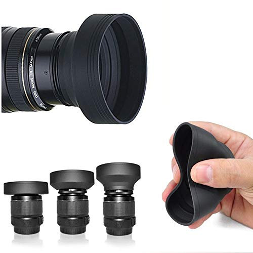 Hensych 3 in 1 Kamera Faltbar 82mm Gummi Gegenlichtblende Tele/Standard/Weiter Winkel Sonnenhaube Sonnenschirm mit universeller Haubenschraube für Kamera DSLR Nikon/Canon/Sony
