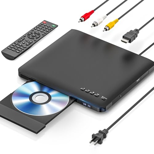 Ultra Slim DVD Player, Thin HDMI AV DVD Players for TV, 1.77 Inch Design